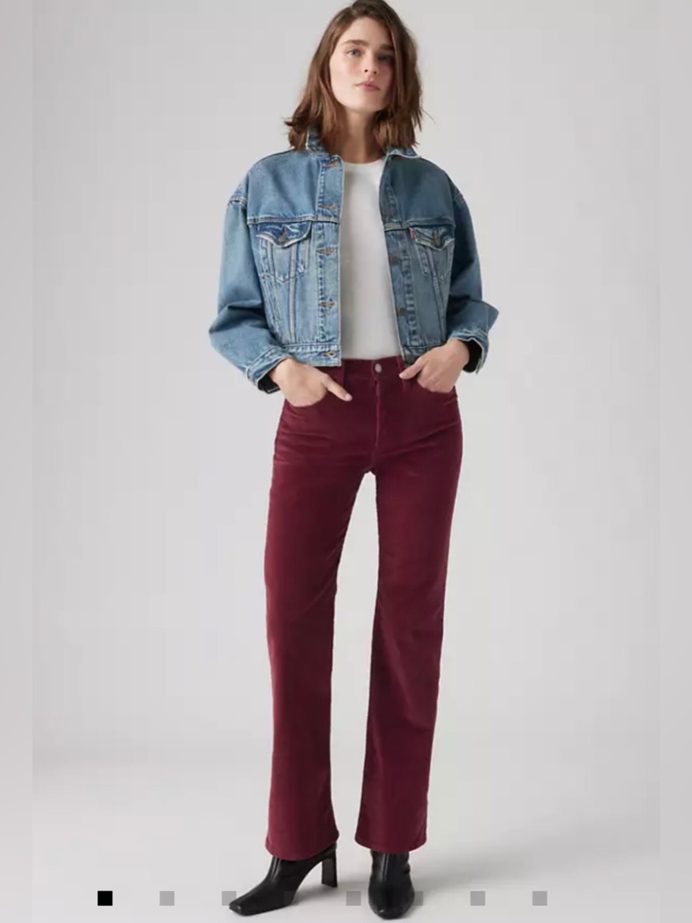 High-Rise Wedgie Straight Burgundy Corduroy Jeans